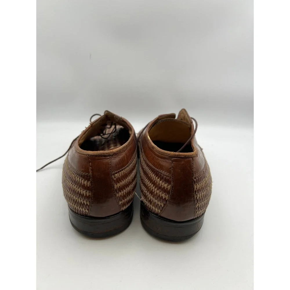 Johnston & Murphy Cellini Italy Mens 12 Brown Woven Leather Cap Toe Oxfords